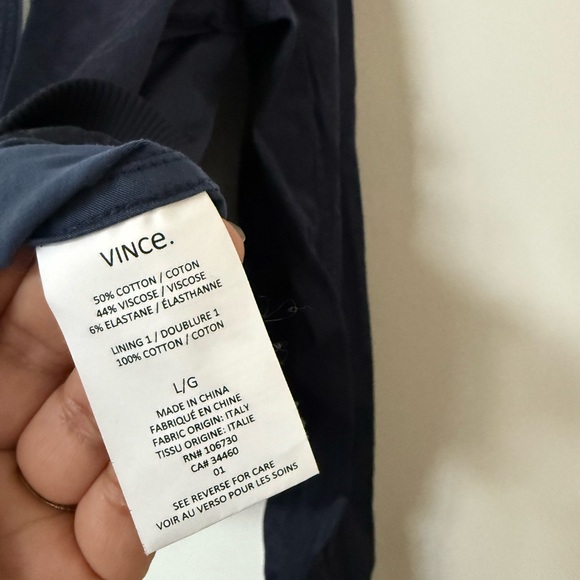 VINCE Navy Blue Washed Satin Bomber Jacket Cotton Stretch Zip Front Size Large - Picture 6 of 7